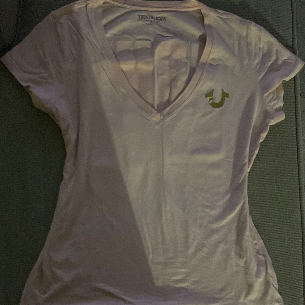 True Religion Women's White V-Neck T-Shirt